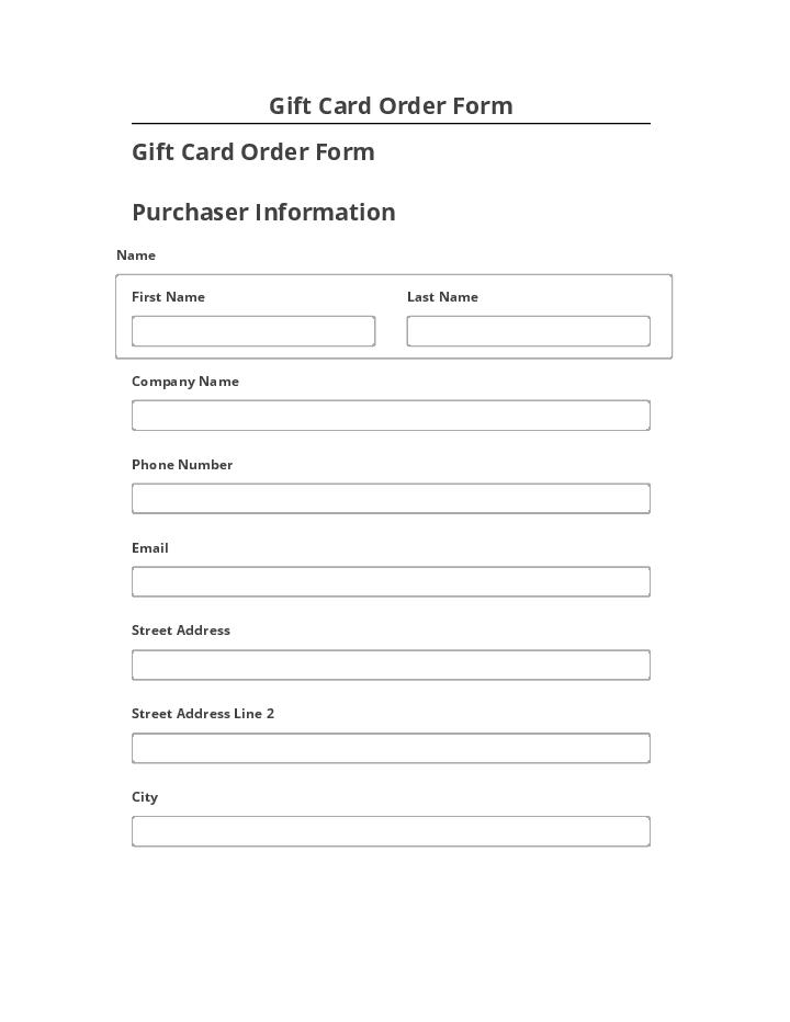 Update Gift Card Order Form