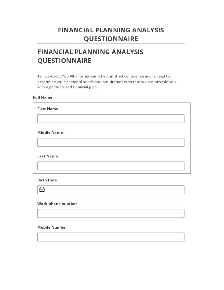 Arrange FINANCIAL PLANNING ANALYSIS QUESTIONNAIRE