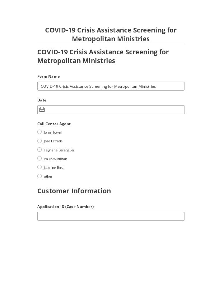 Arrange COVID-19 Crisis Assistance Screening for Metropolitan Ministries in Netsuite