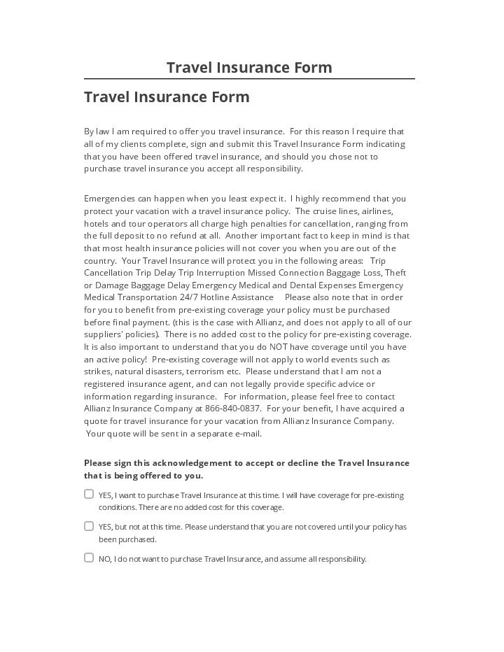 Arrange Travel Insurance Form in Microsoft Dynamics