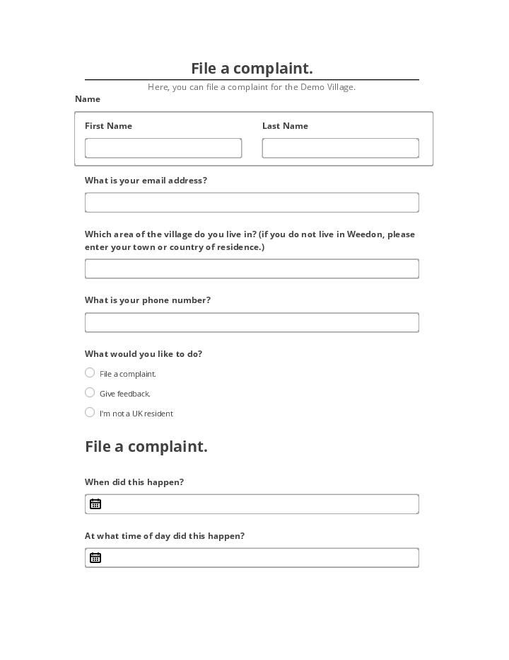 Pre-fill File a complaint. from Salesforce
