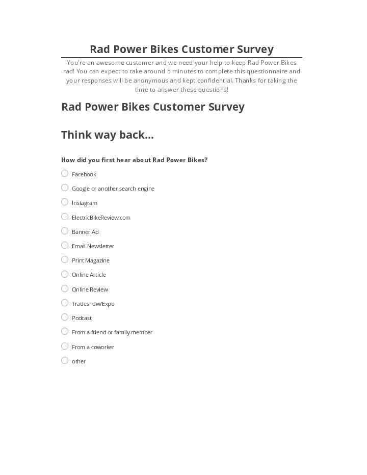 Arrange Rad Power Bikes Customer Survey in Netsuite