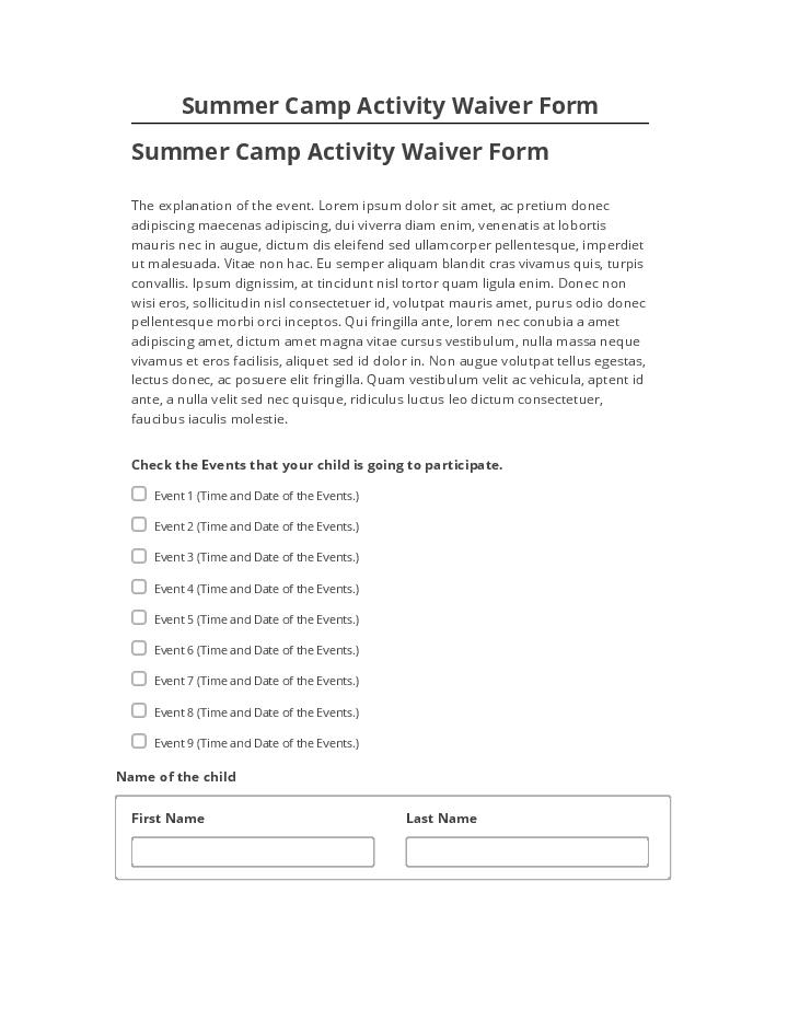 Export Summer Camp Activity Waiver Form to Salesforce