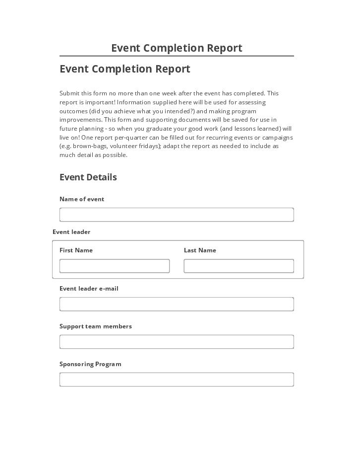 Arrange Event Completion Report