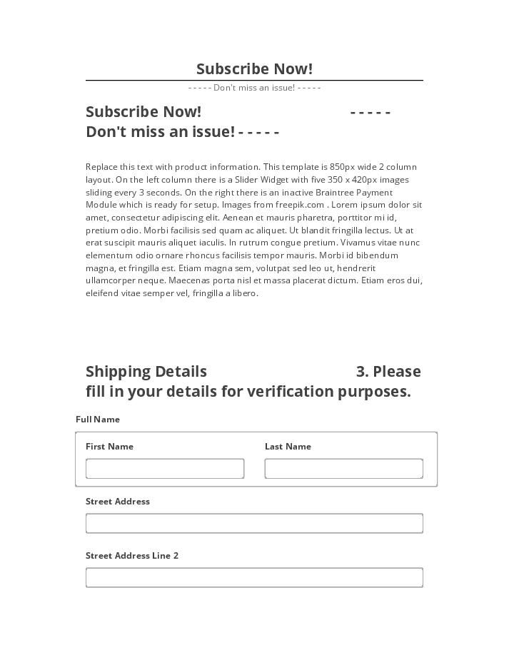 Pre-fill Subscribe Now! from Netsuite