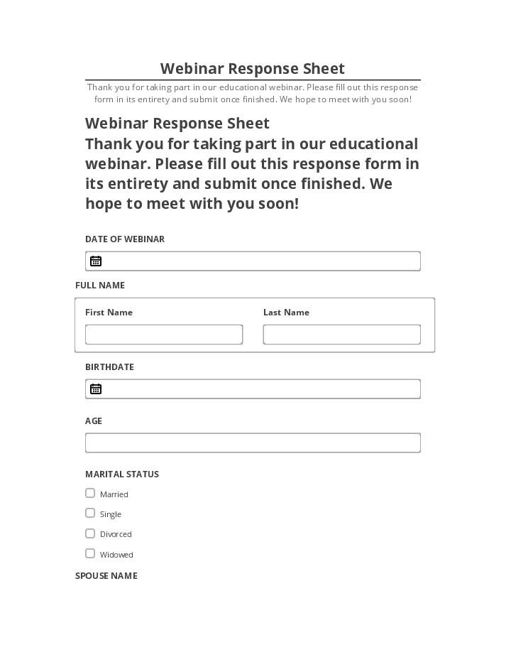 Update Webinar Response Sheet
