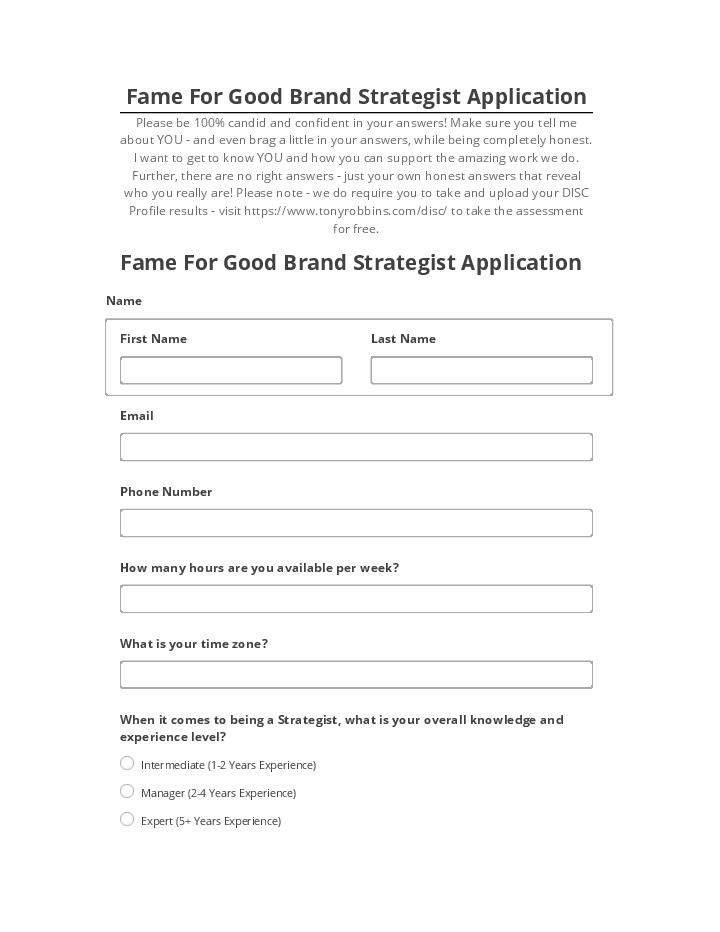 Incorporate Fame For Good Brand Strategist Application in Microsoft Dynamics