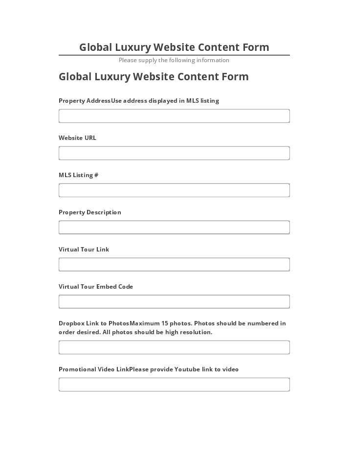 Incorporate Global Luxury Website Content Form in Microsoft Dynamics