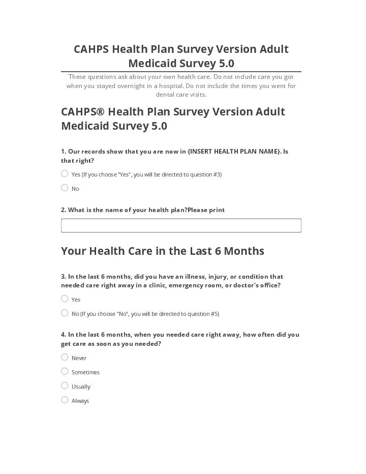 Update CAHPS Health Plan Survey Version Adult Medicaid Survey 5.0 from Microsoft Dynamics