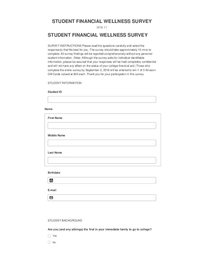 Arrange STUDENT FINANCIAL WELLNESS SURVEY in Netsuite