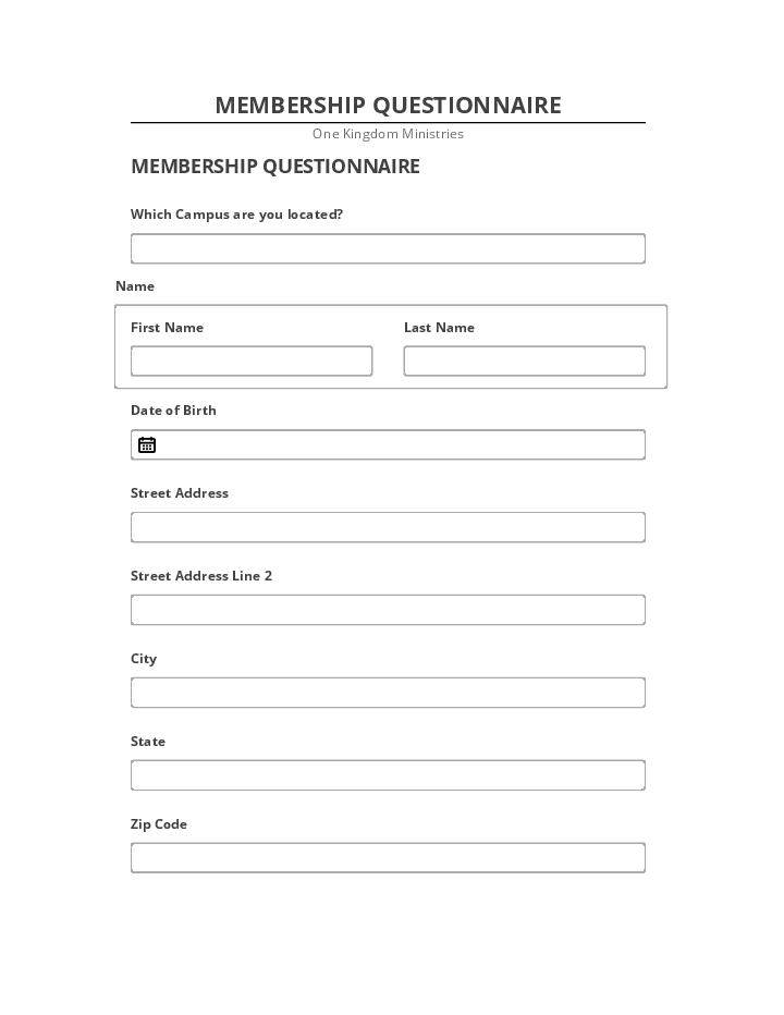 Arrange MEMBERSHIP QUESTIONNAIRE in Salesforce
