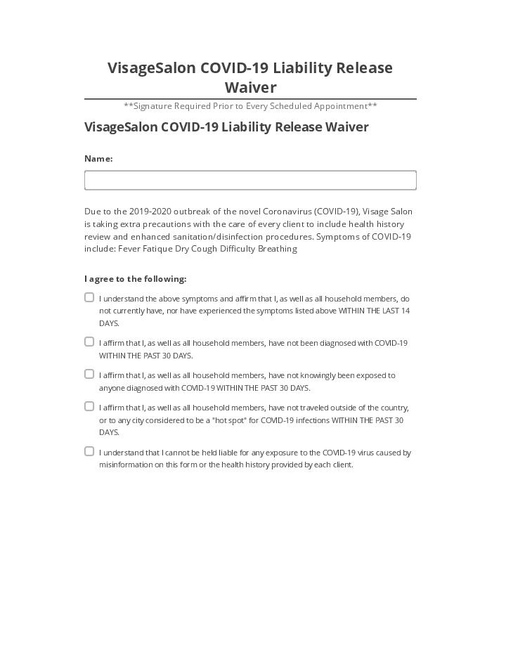 Pre-fill VisageSalon COVID-19 Liability Release Waiver from Netsuite