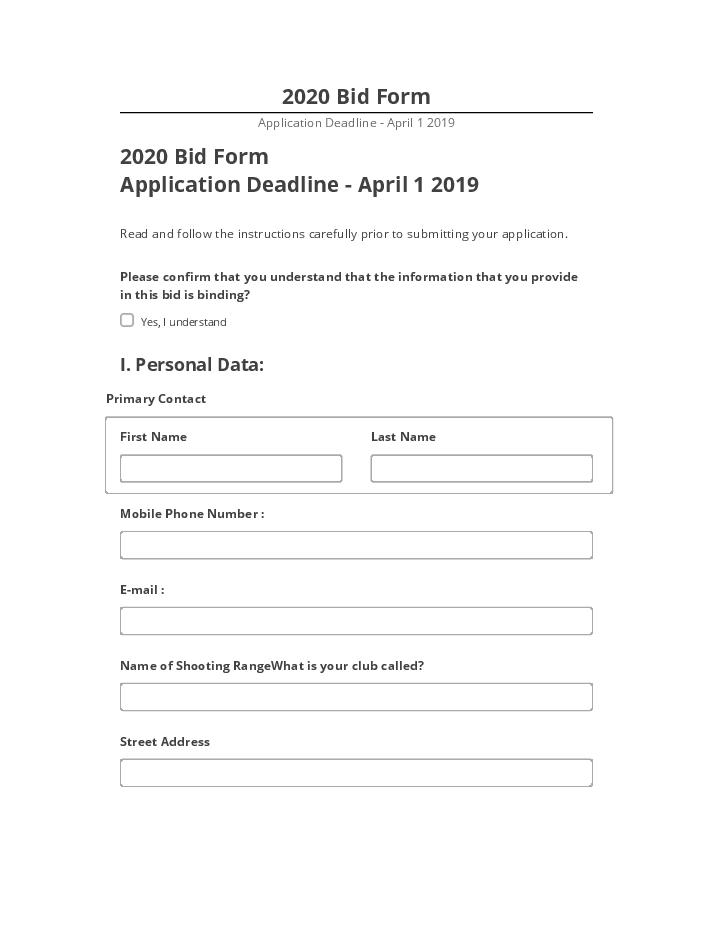 Arrange 2020 Bid Form in Netsuite