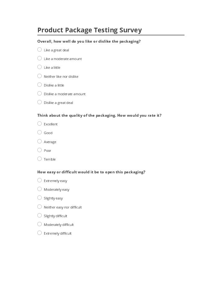 Extract Product Package Testing Survey from Netsuite