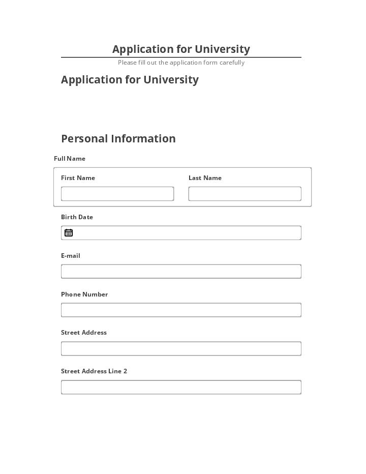 Update Application for University from Netsuite