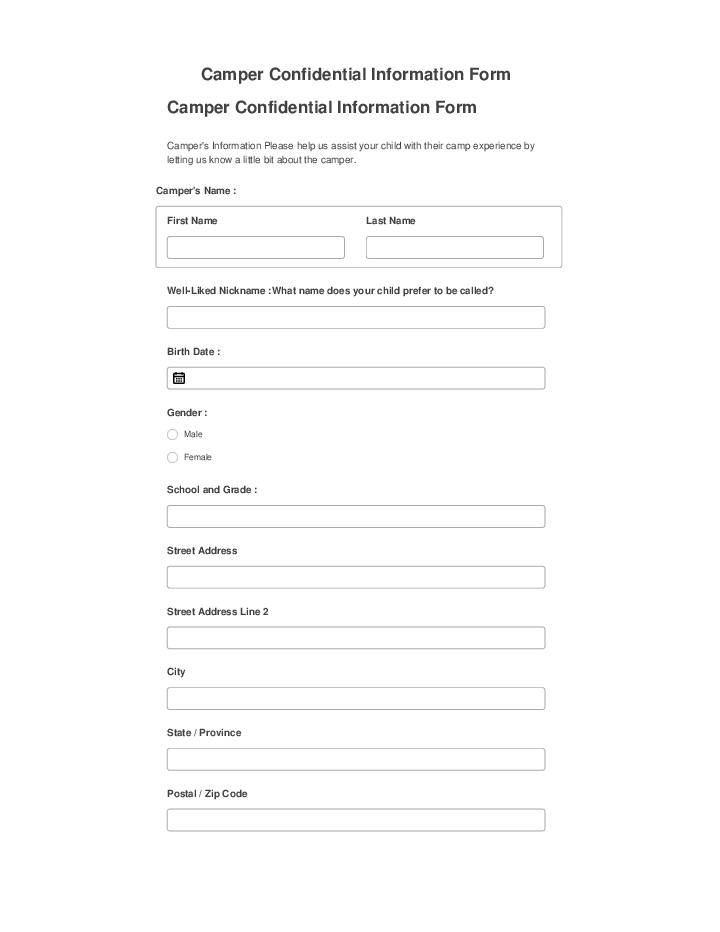 Integrate Camper Confidential Information Form