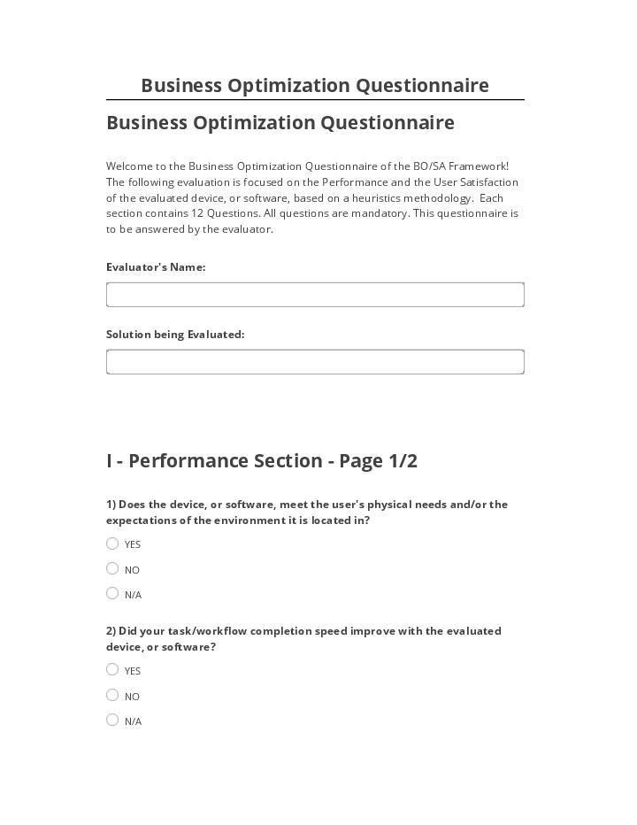 Pre-fill Business Optimization Questionnaire