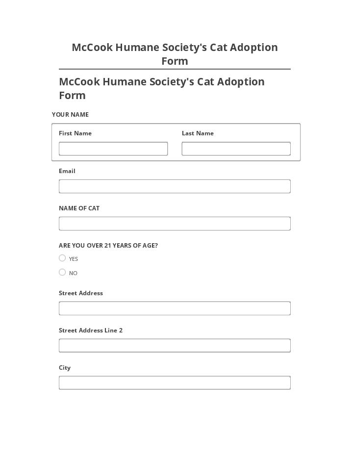 Extract McCook Humane Society's Cat Adoption Form from Netsuite