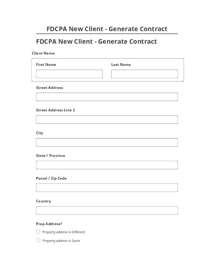 Pre-fill FDCPA New Client - Generate Contract