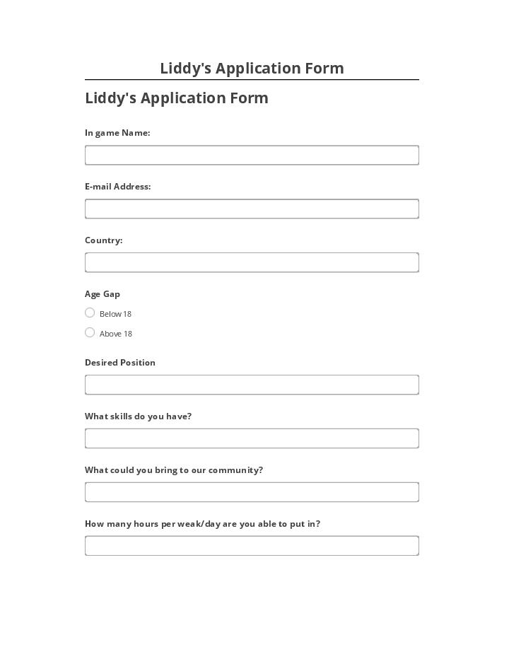 Arrange Liddy's Application Form