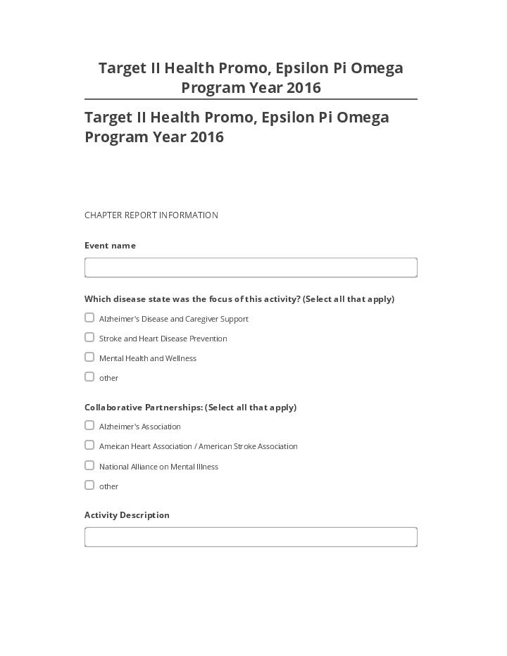 Automate Target II Health Promo, Epsilon Pi Omega Program Year 2016 in Netsuite