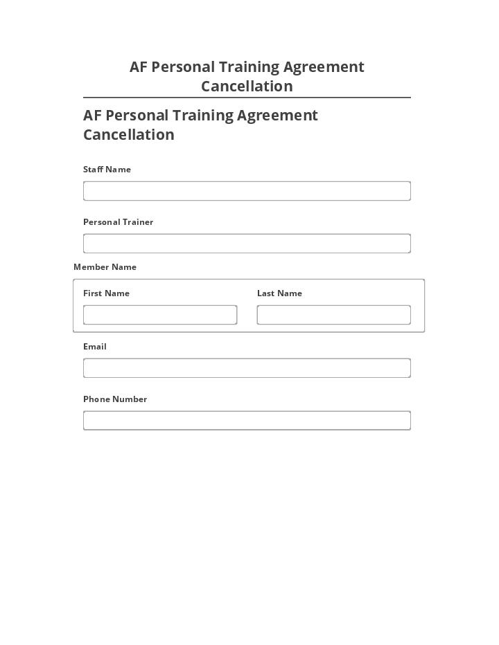Arrange AF Personal Training Agreement Cancellation