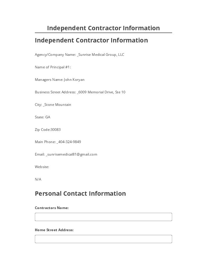 Pre-fill Independent Contractor Information from Salesforce
