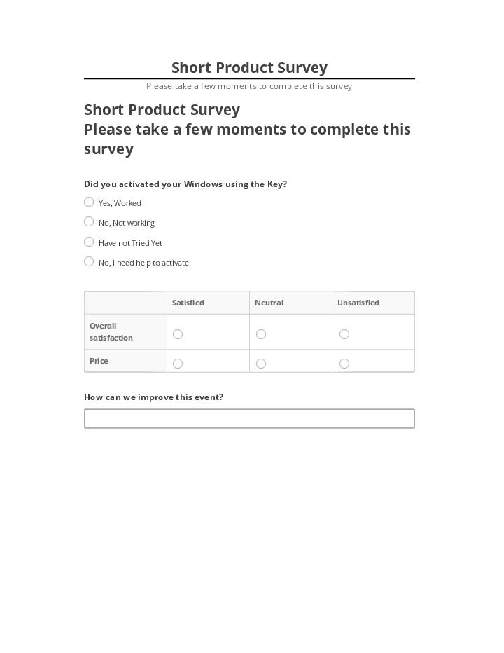 Manage Short Product Survey in Netsuite