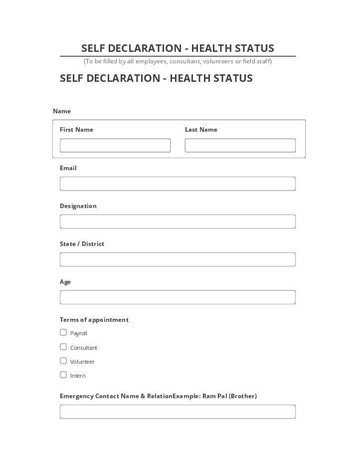 Pre-fill SELF DECLARATION - HEALTH STATUS from Netsuite