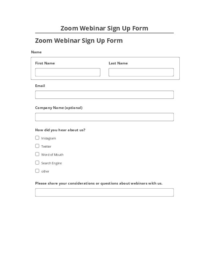 Arrange Zoom Webinar Sign Up Form in Netsuite