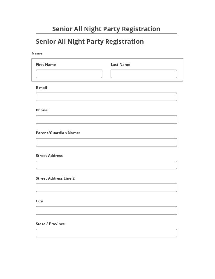 Arrange Senior All Night Party Registration in Netsuite