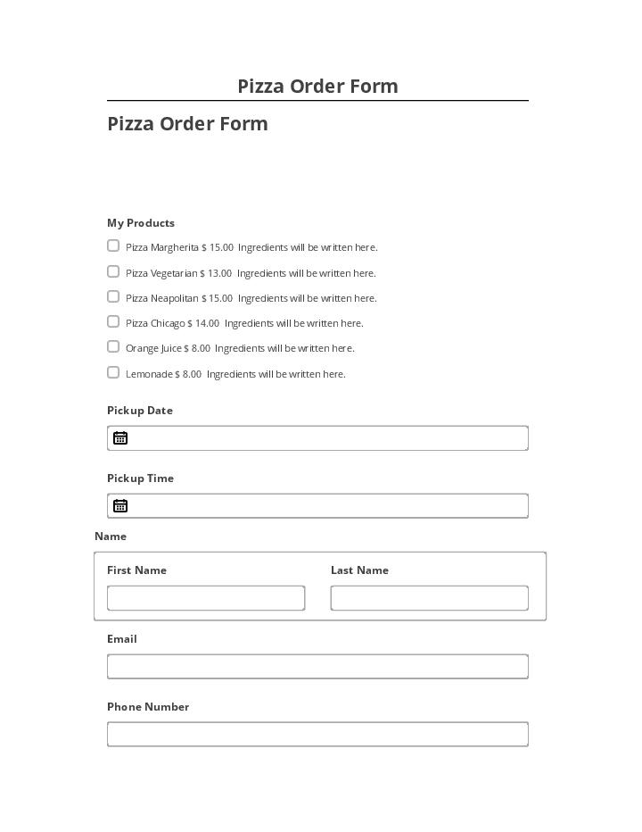 Arrange Pizza Order Form in Microsoft Dynamics