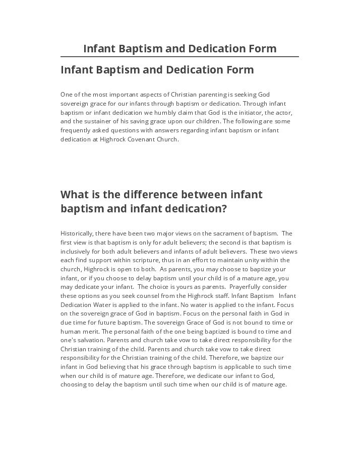 Integrate Infant Baptism and Dedication Form
