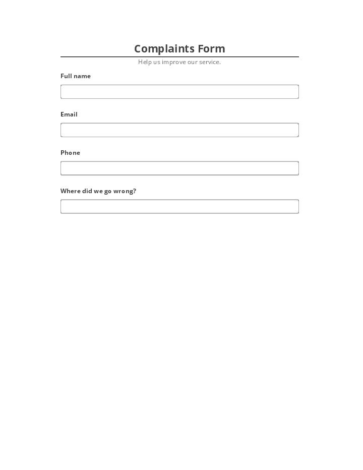 Pre-fill Complaints Form