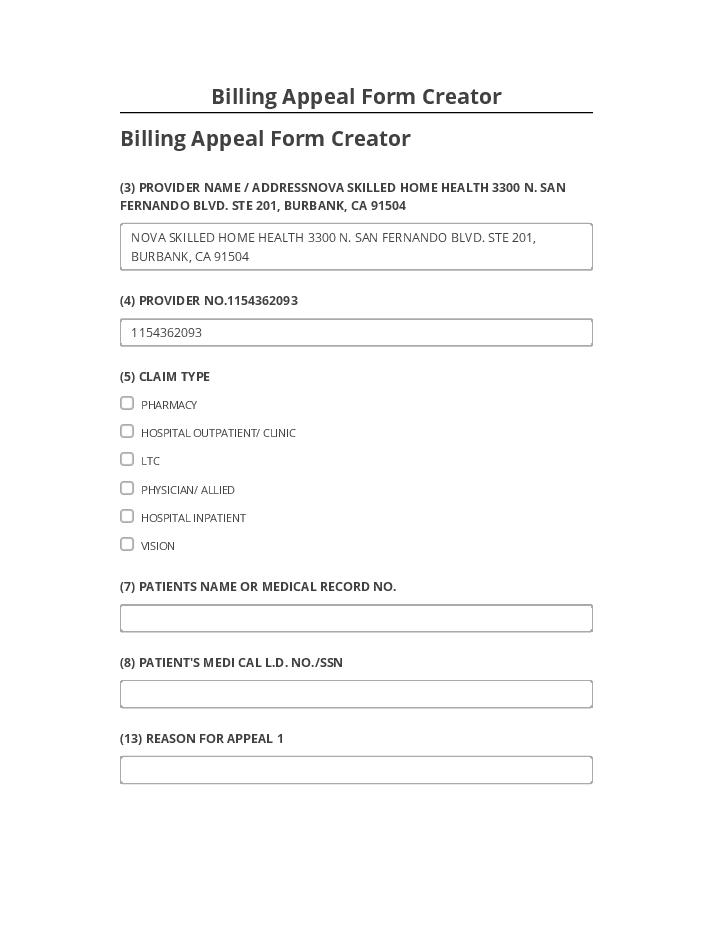 Export Billing Appeal Form Creator to Netsuite