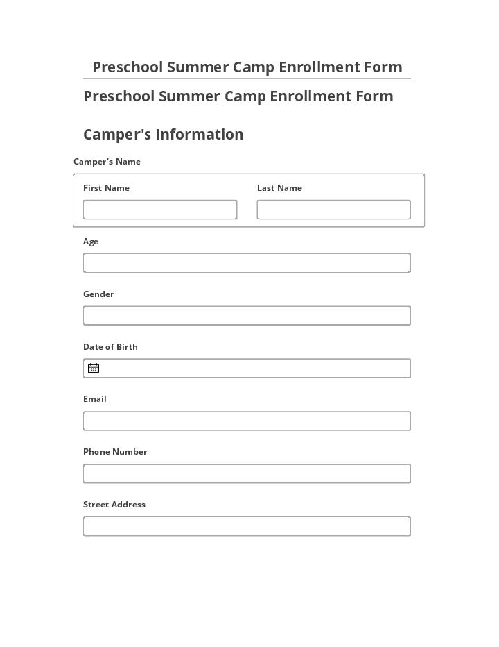 Synchronize Preschool Summer Camp Enrollment Form