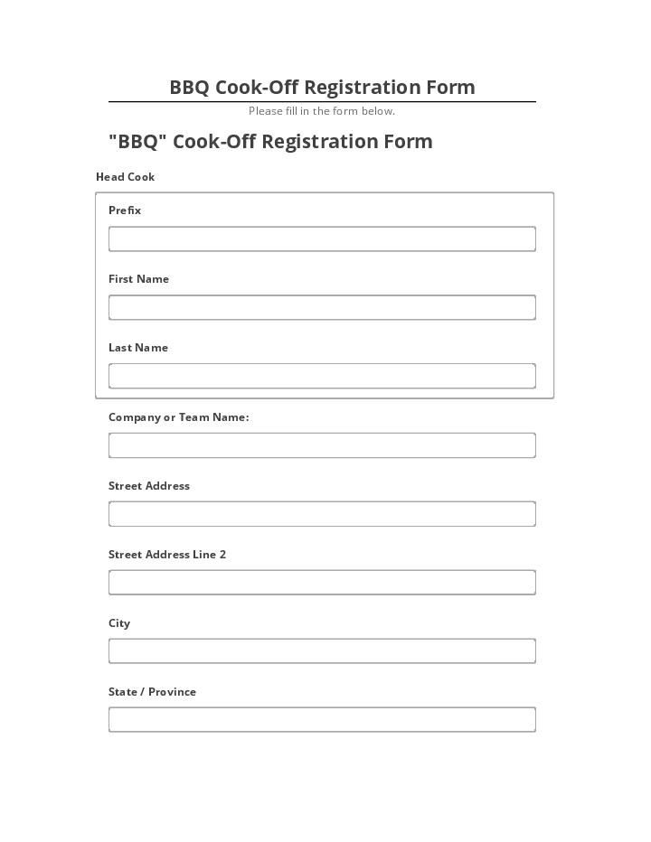 Arrange BBQ Cook-Off Registration Form