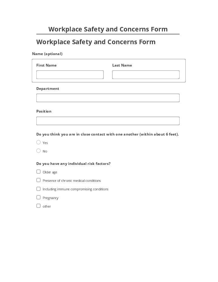 Arrange Workplace Safety and Concerns Form
