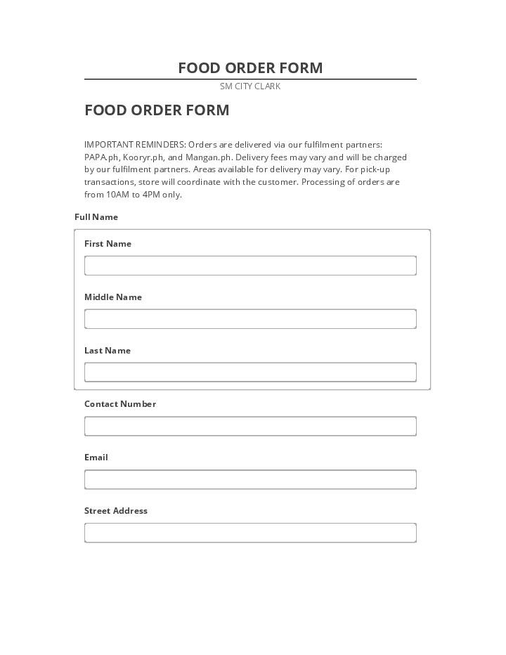 Update FOOD ORDER FORM from Microsoft Dynamics