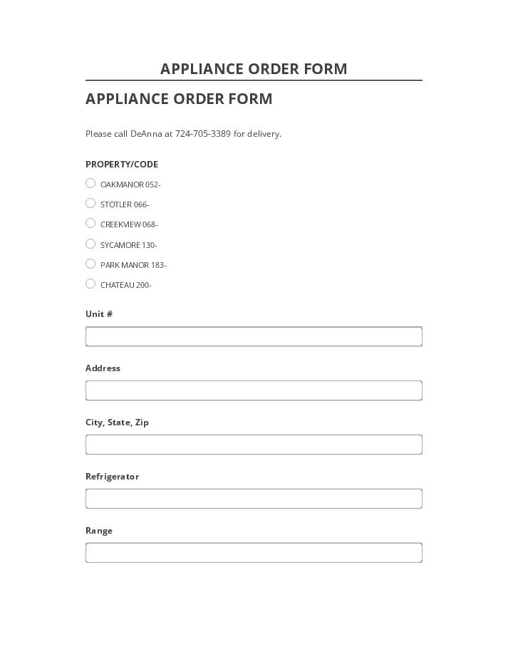 Incorporate APPLIANCE ORDER FORM