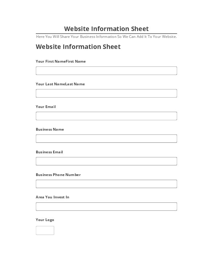 Export Website Information Sheet to Salesforce