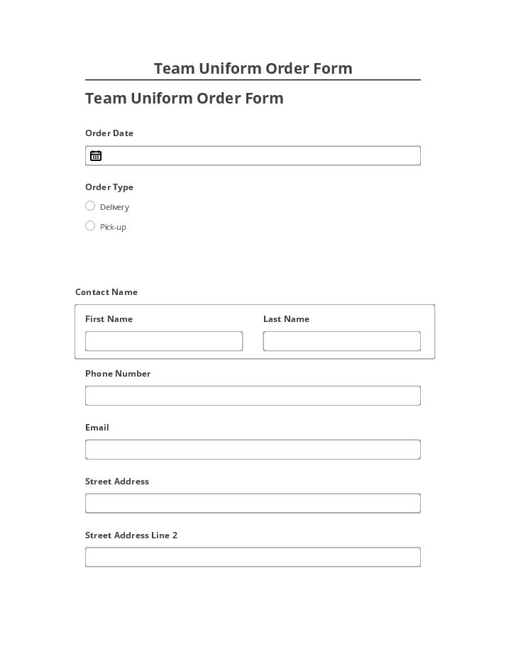 Update Team Uniform Order Form
