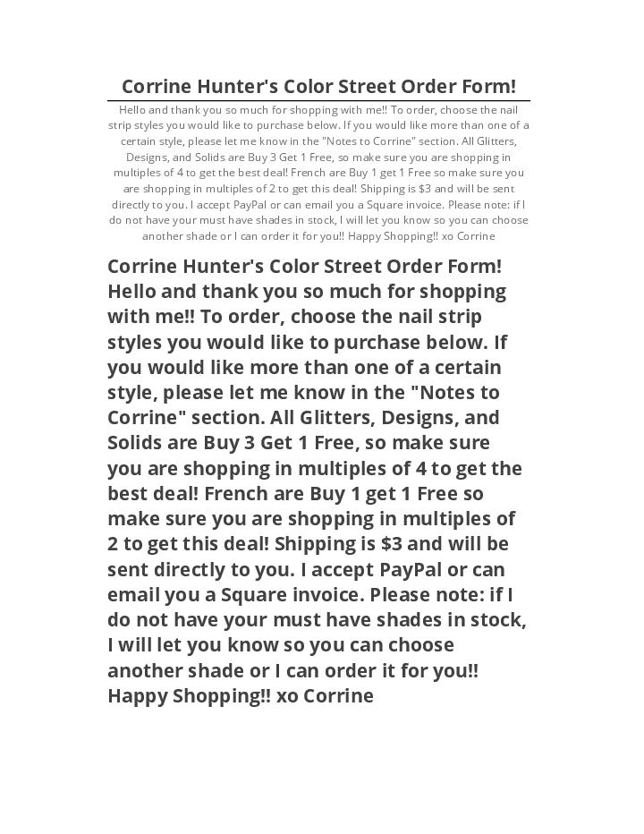 Synchronize Corrine Hunter's Color Street Order Form! with Microsoft Dynamics
