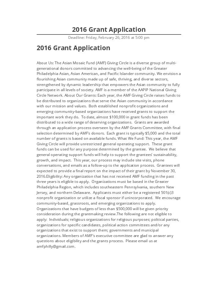 Incorporate 2016 Grant Application in Netsuite