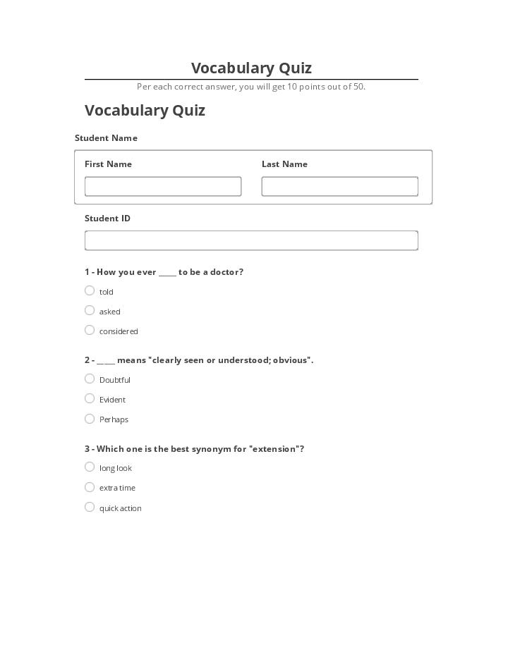 Update Vocabulary Quiz