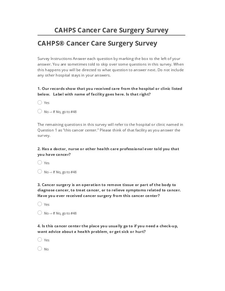 Update CAHPS Cancer Care Surgery Survey from Netsuite