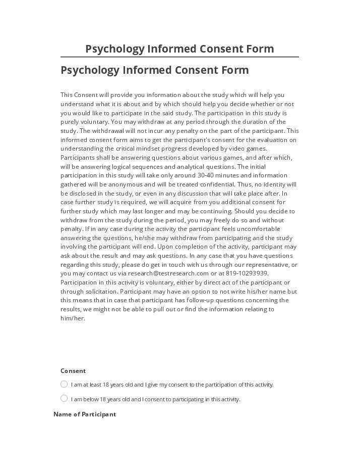 Synchronize Psychology Informed Consent Form with Microsoft Dynamics
