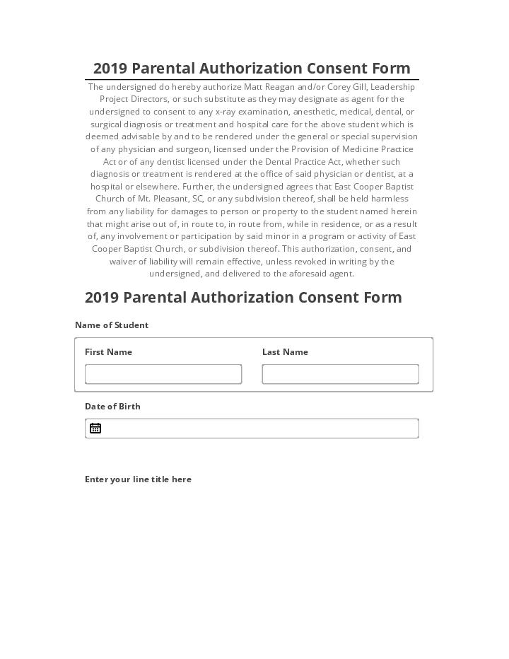 Pre-fill 2019 Parental Authorization Consent Form from Netsuite