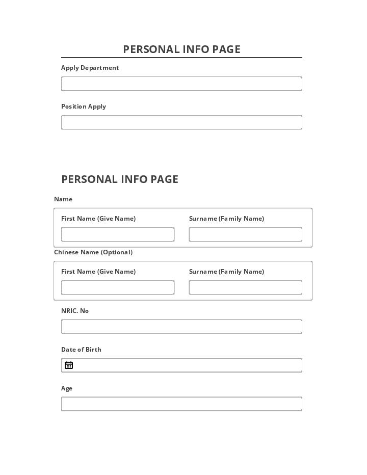 Incorporate PERSONAL INFO PAGE in Netsuite