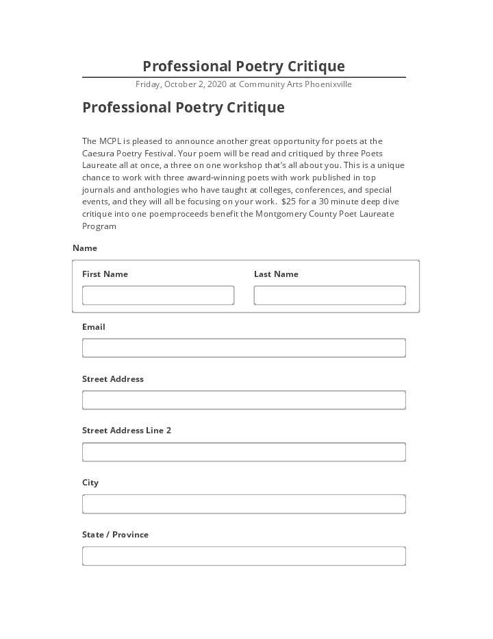 Export Professional Poetry Critique to Netsuite